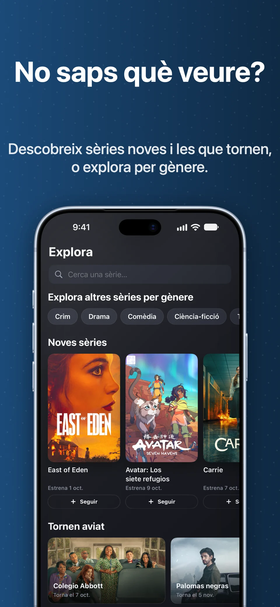 Pantalla Explora: sèries noves i que tornen, i gèneres