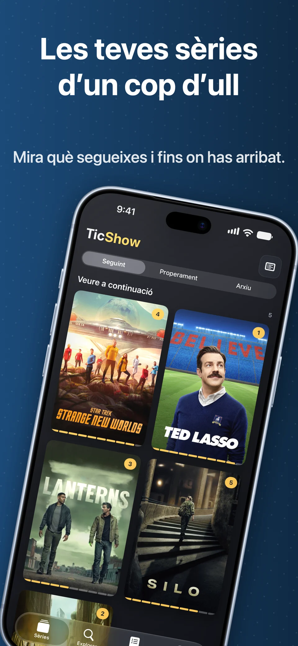 Pantalla En seguiment en format pòster amb el progrés de cada sèrie