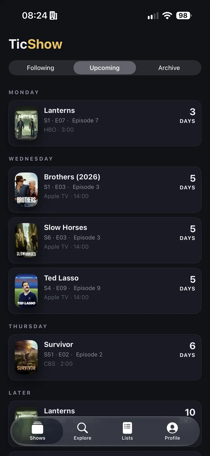 TicShow Upcoming countdown